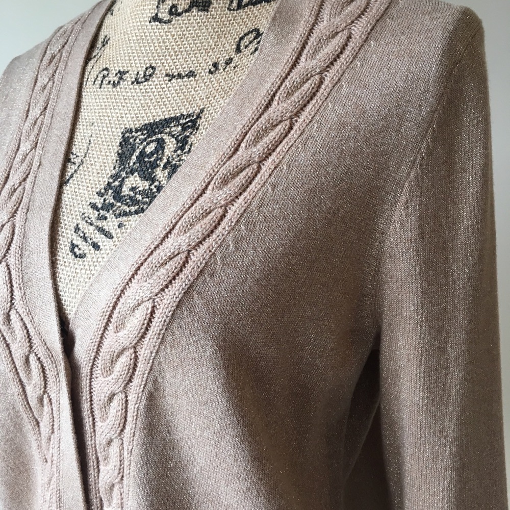 Lands End Merino Cardigan Metallic Sheen, PM
